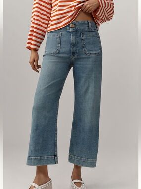 Anthropologie Colette Jeans Maeve Cropped Wide Leg Size 30 Blue Algae Wash